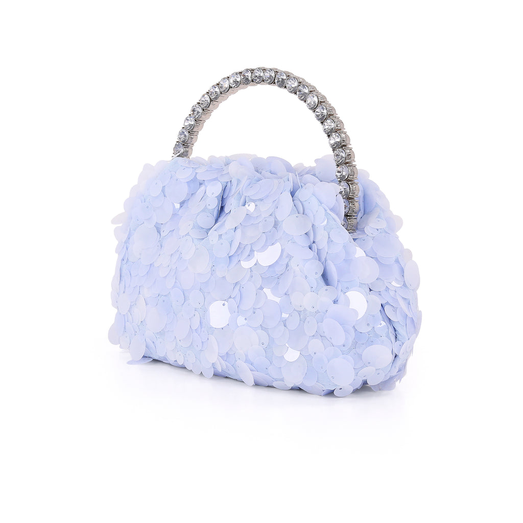 Blue | Sequin And Bugle Bead Pouch Clutch Side