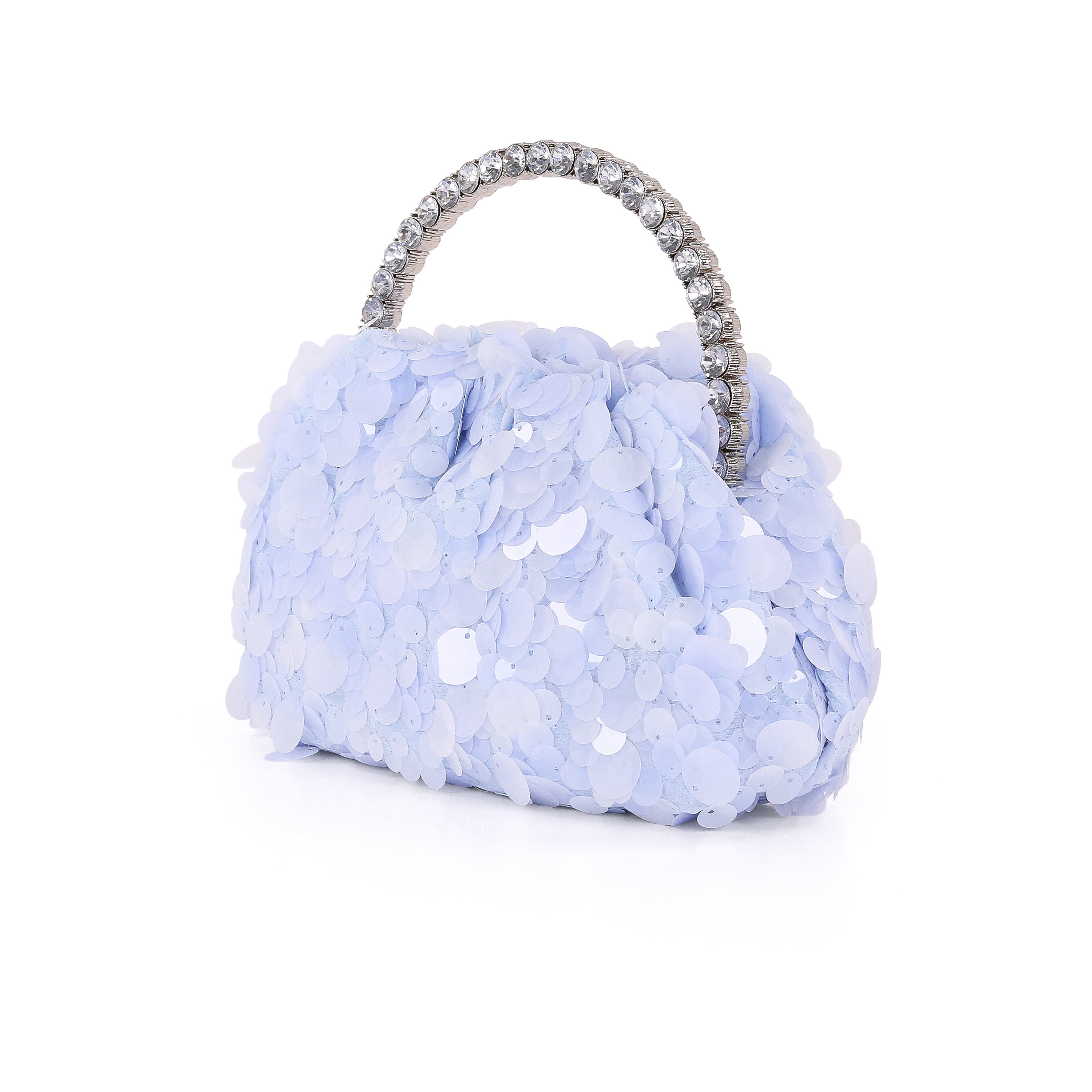 Blue | Sequin And Bugle Bead Pouch Clutch Side