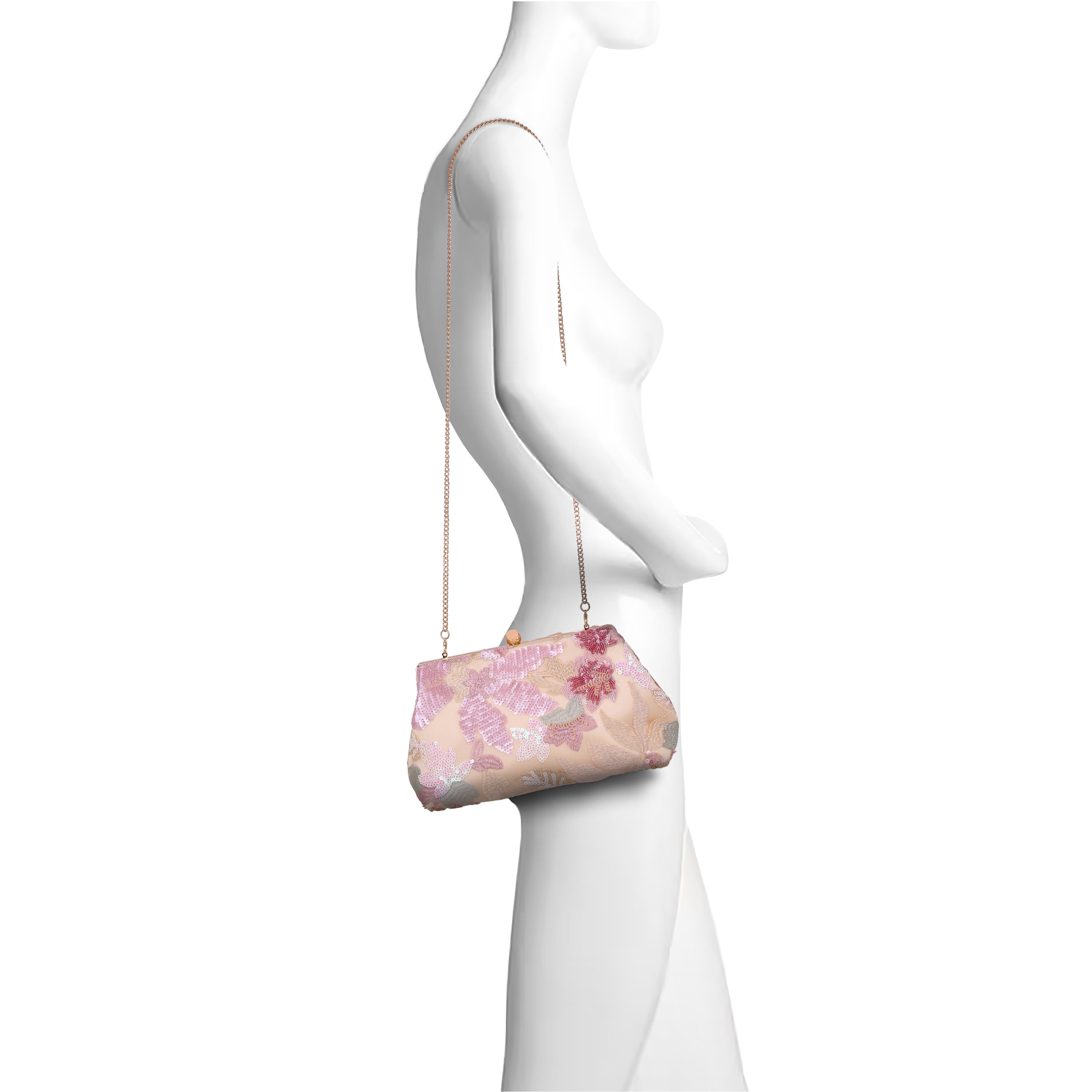 Champagne | Floral Sequin Pouch Clutch Form