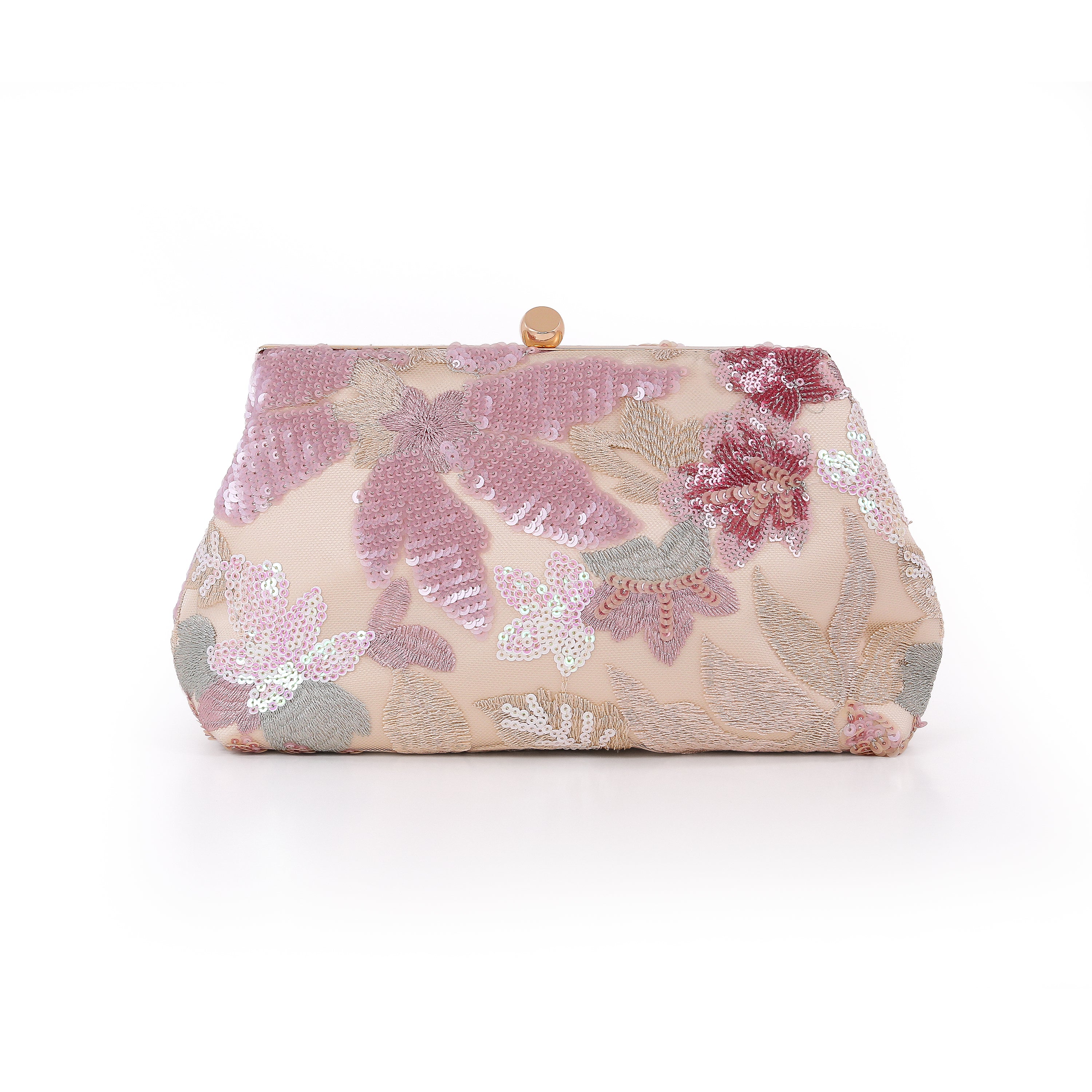 Champagne | Floral Sequin Pouch Clutch Front
