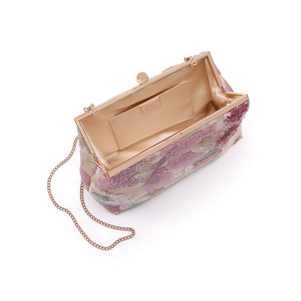 Champagne | Floral Sequin Pouch Clutch Open