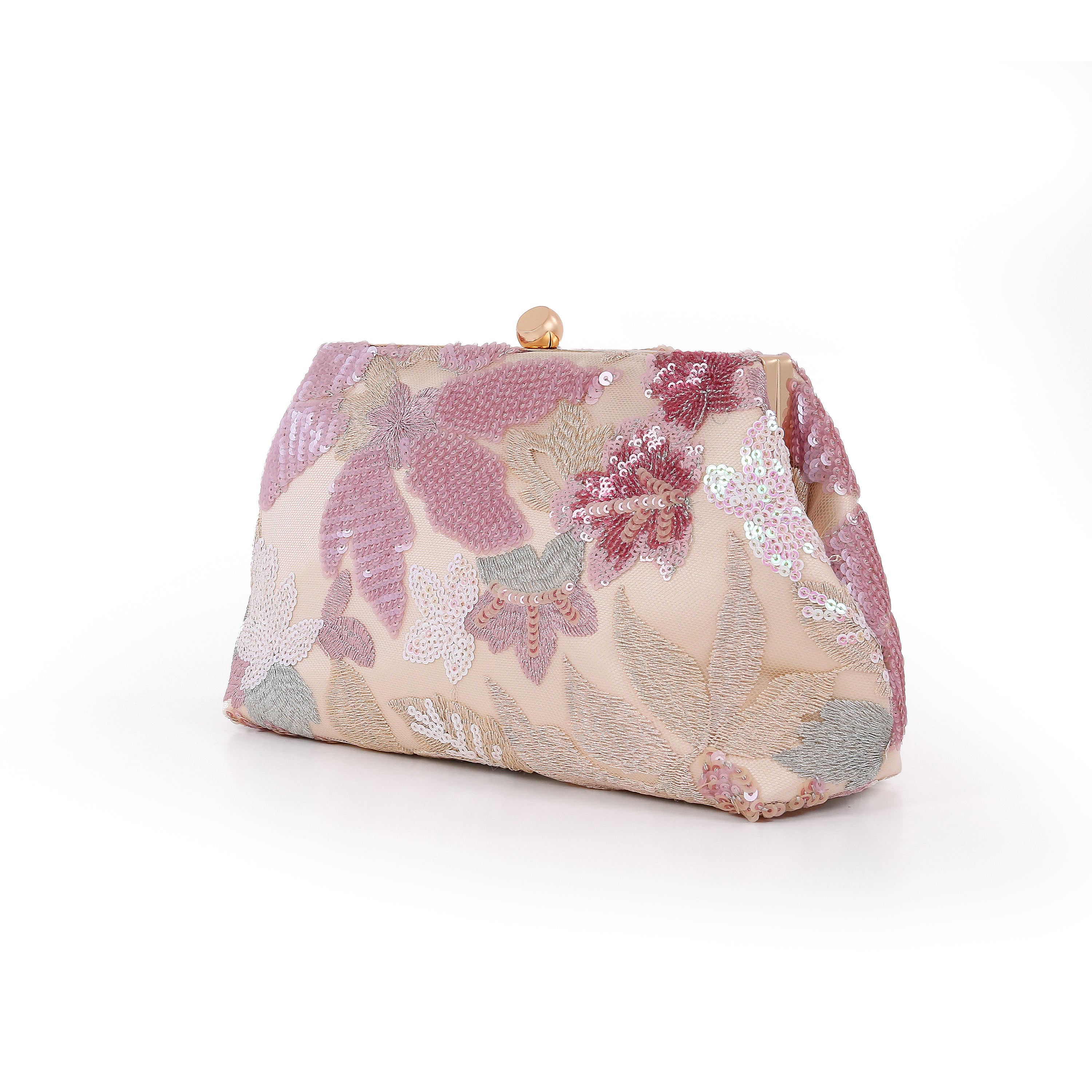 Champagne | Floral Sequin Pouch Clutch Side