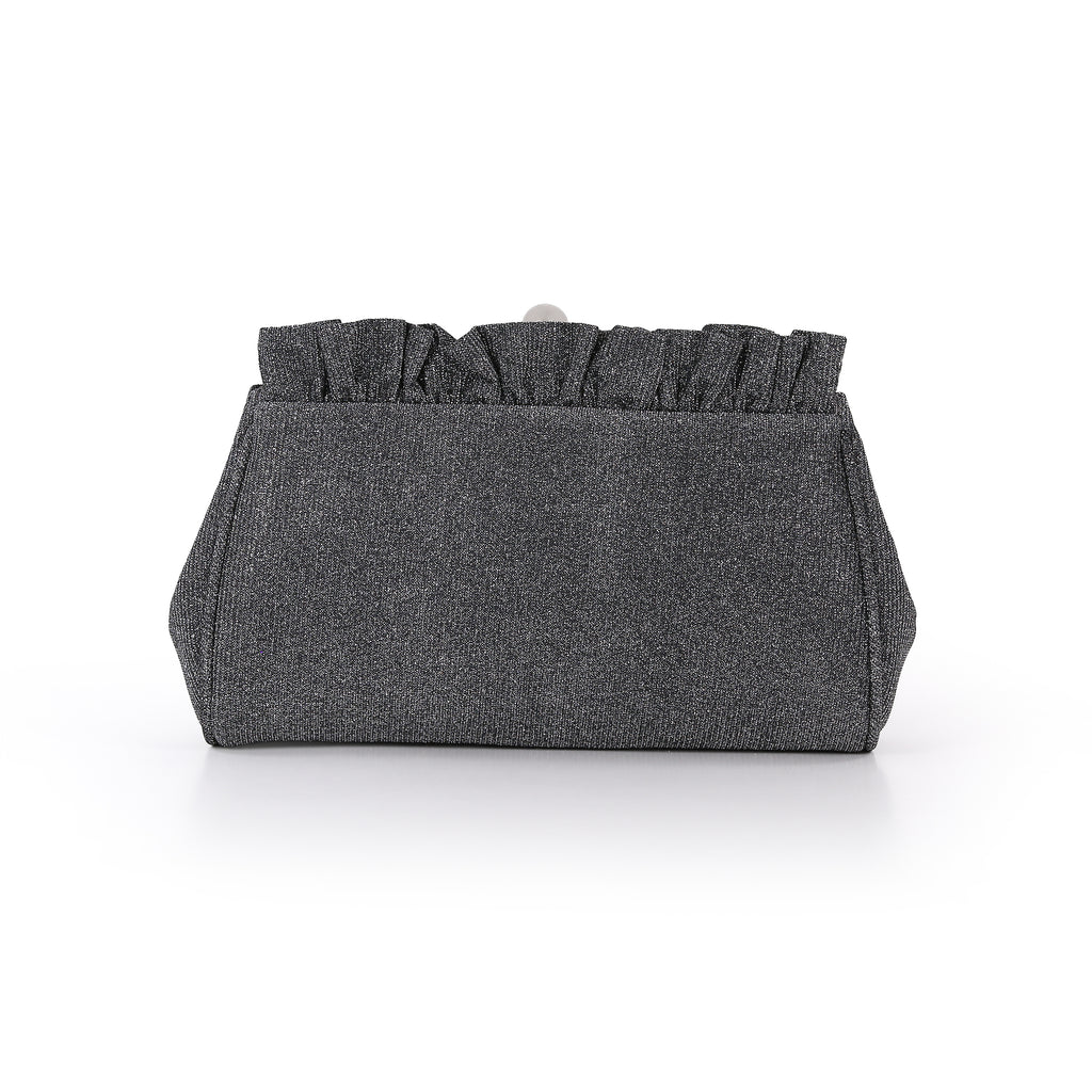 Pewter | Sparkle Jacquard Pouch Clutch With Ruffl Back