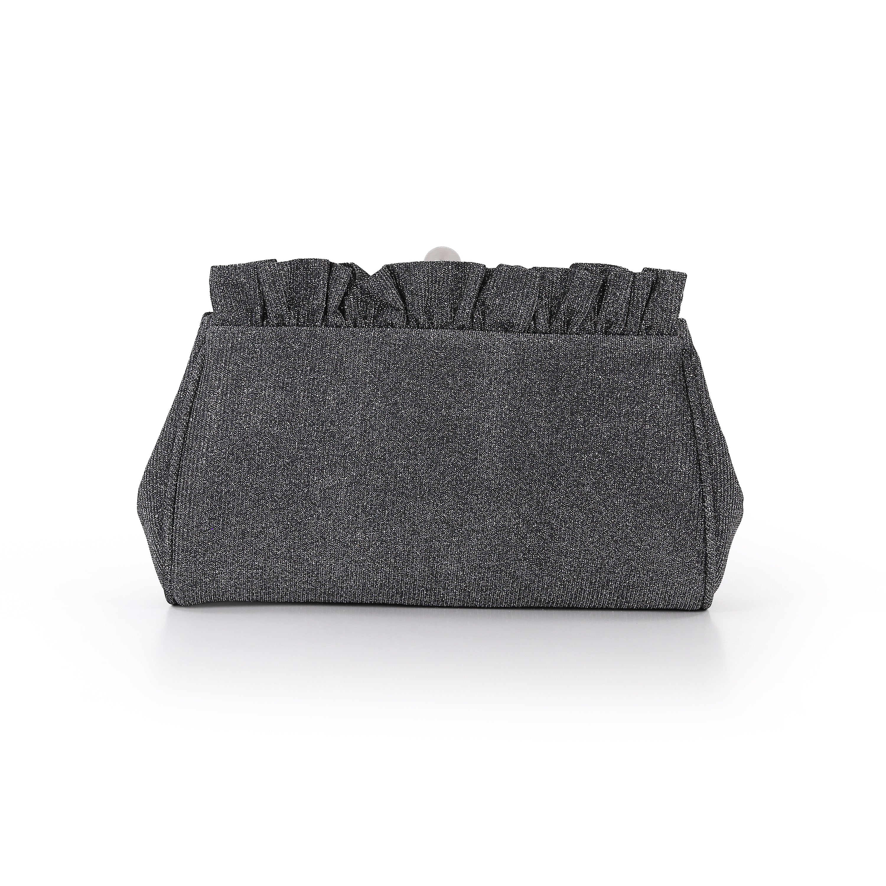 Pewter | Sparkle Jacquard Pouch Clutch With Ruffl Back