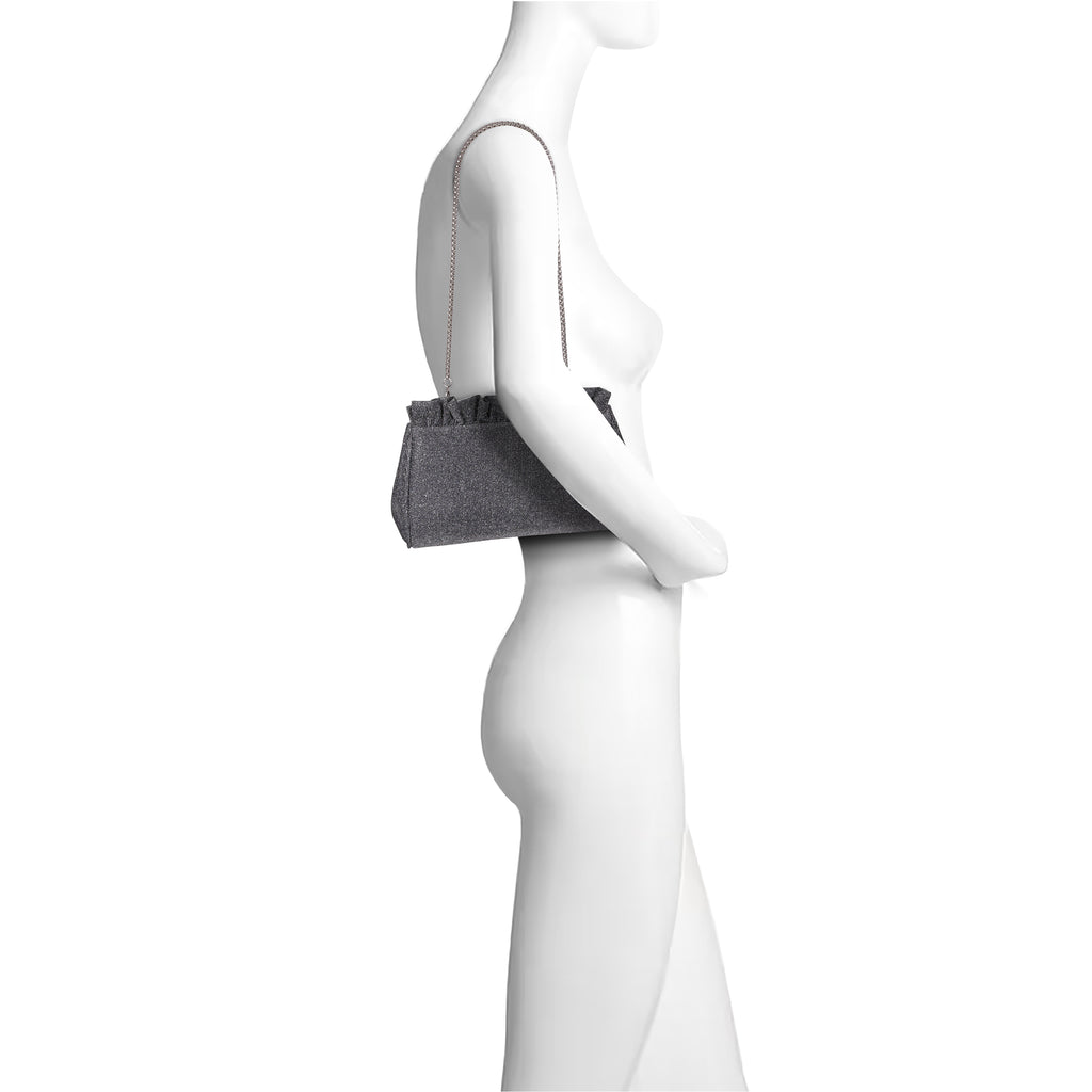 Pewter | Sparkle Jacquard Pouch Clutch With Ruffl Form