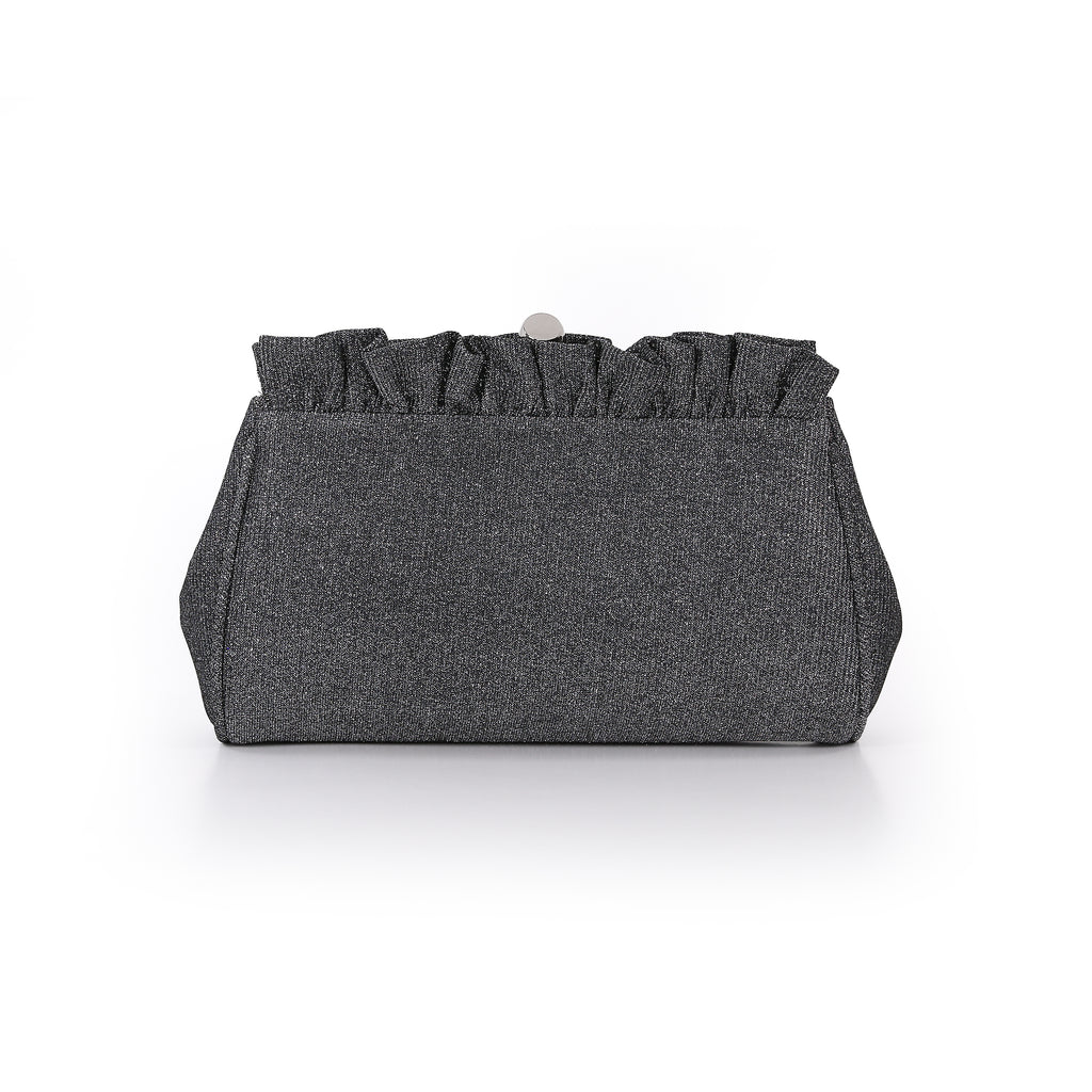 Pewter | Sparkle Jacquard Pouch Clutch With Ruffl Front