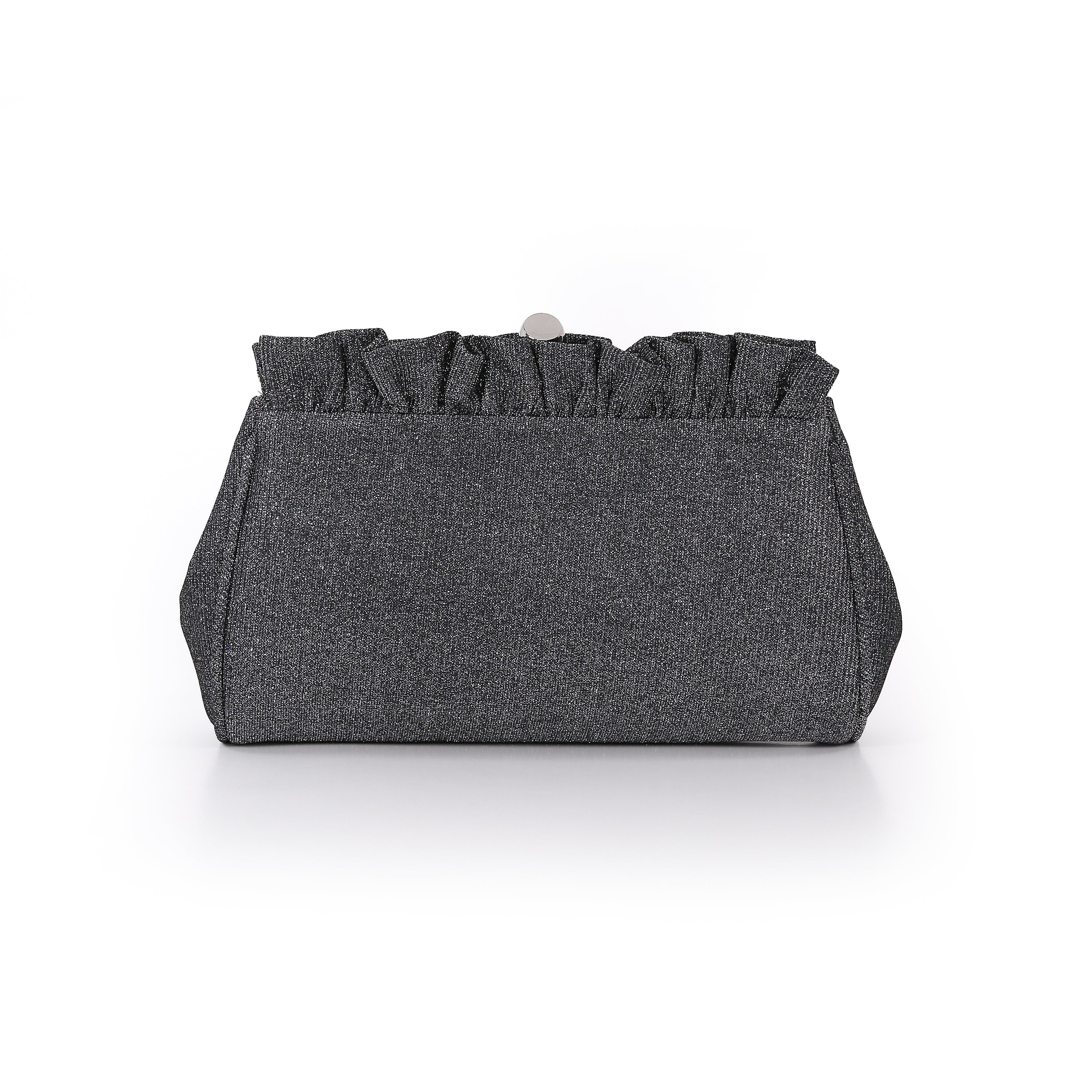 Pewter | Sparkle Jacquard Pouch Clutch With Ruffl Front