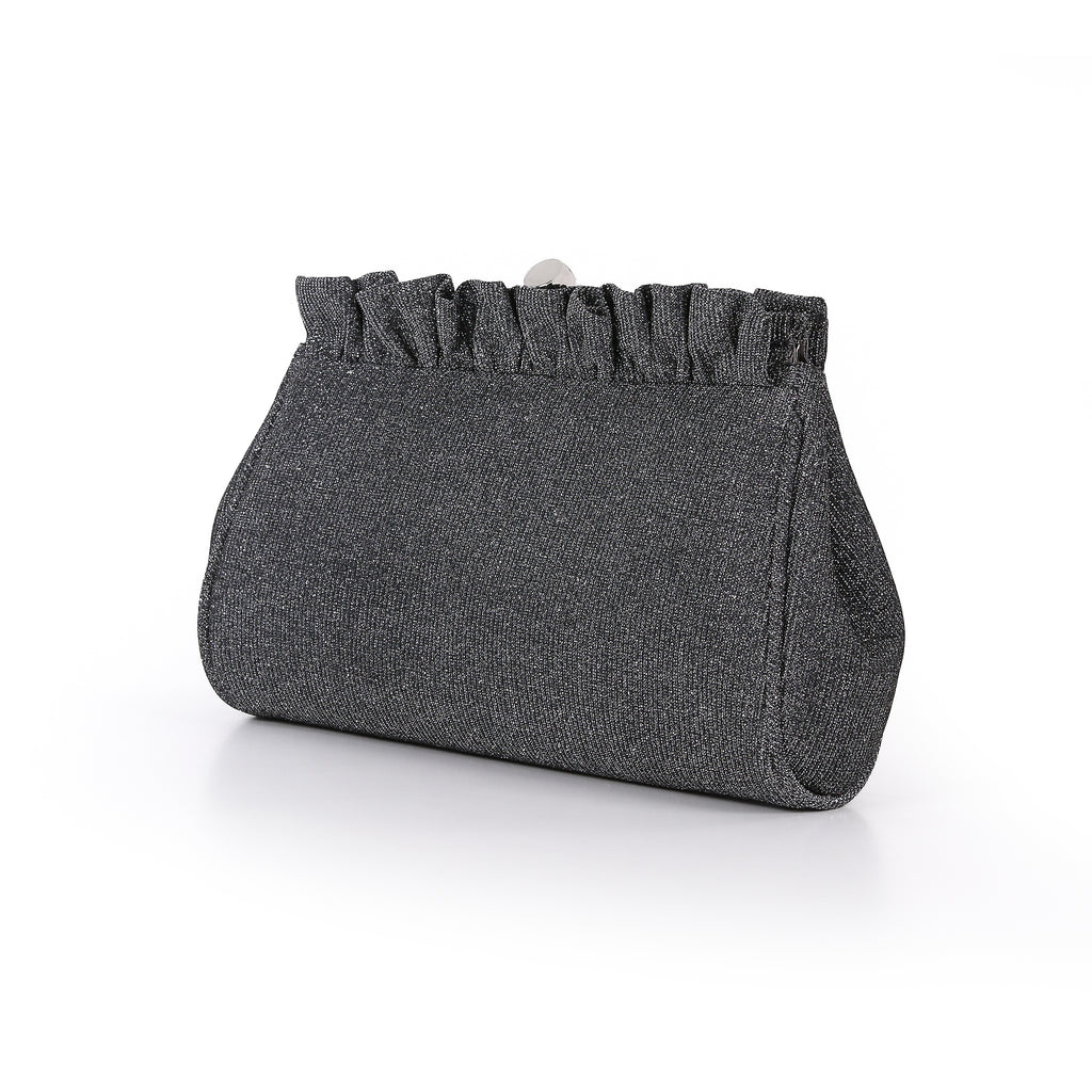 Pewter | Sparkle Jacquard Pouch Clutch With Ruffl Side