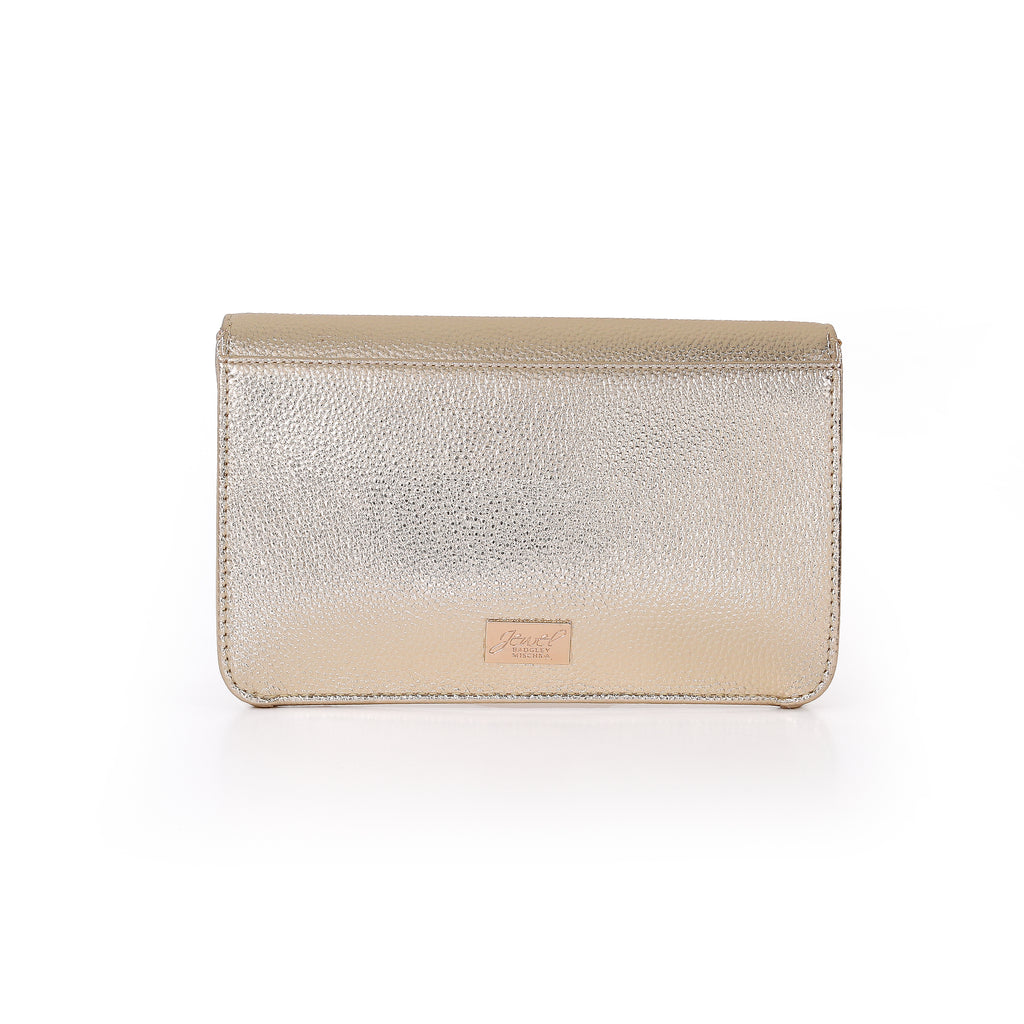 Gold | Fauv Leather Crystal Chain Envelope Clutch Back