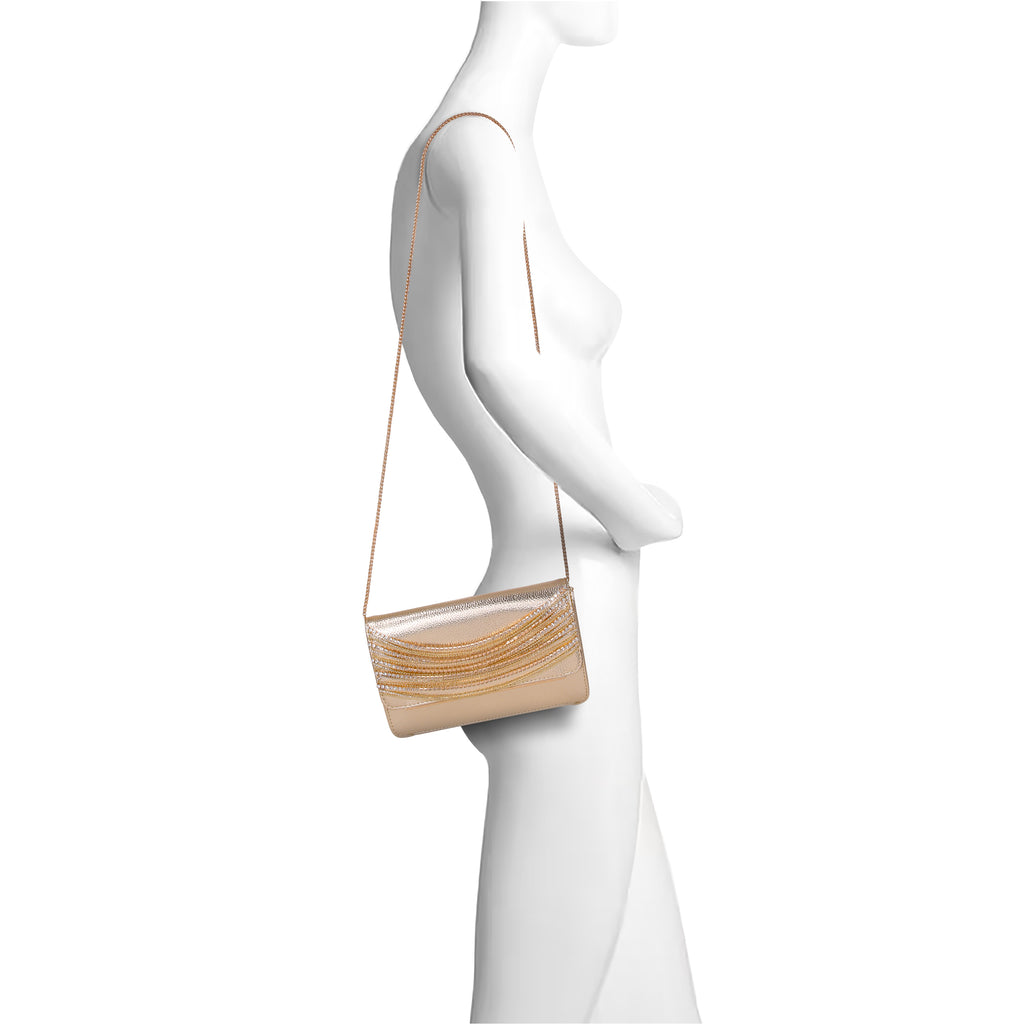 Gold | Fauv Leather Crystal Chain Envelope Clutch Form