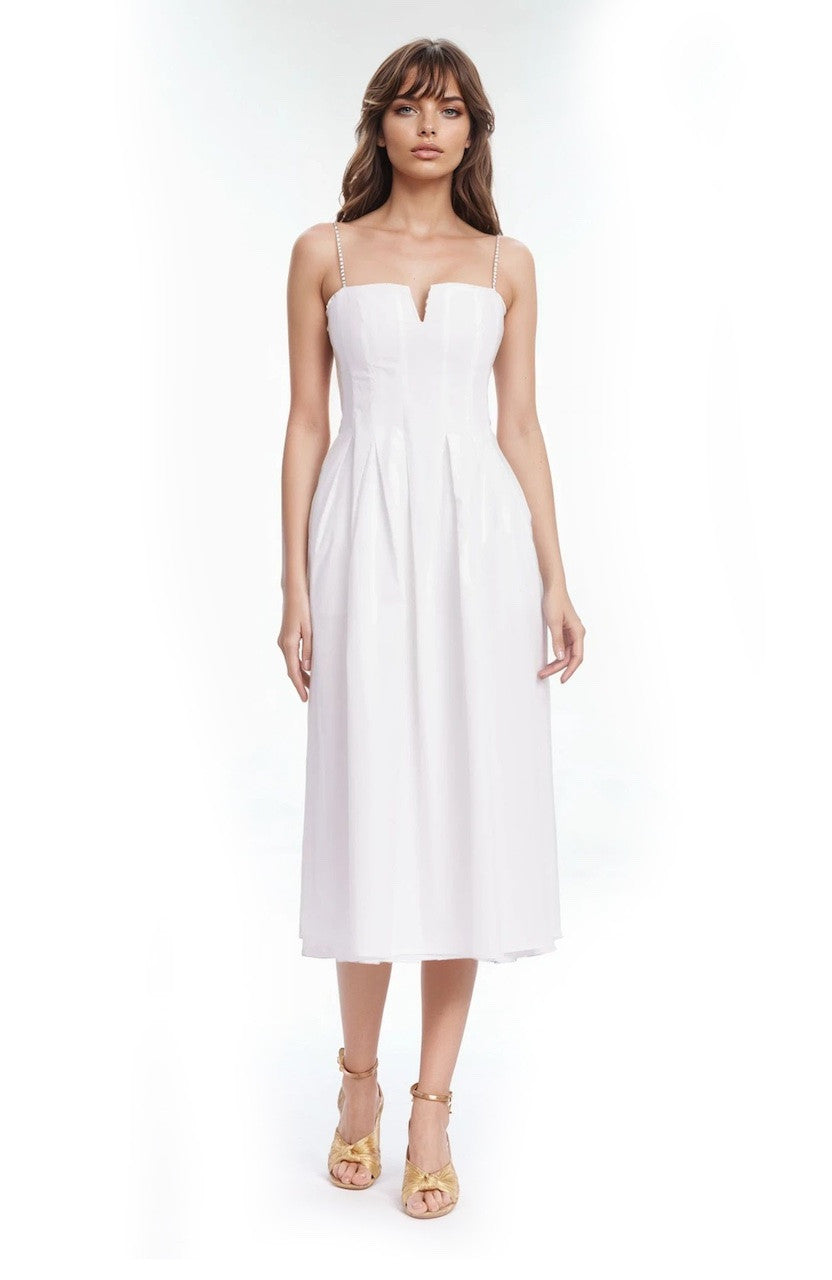 Hallie Pleated Cotton Poplin Midi Dress by Jewel Badgley Mischka