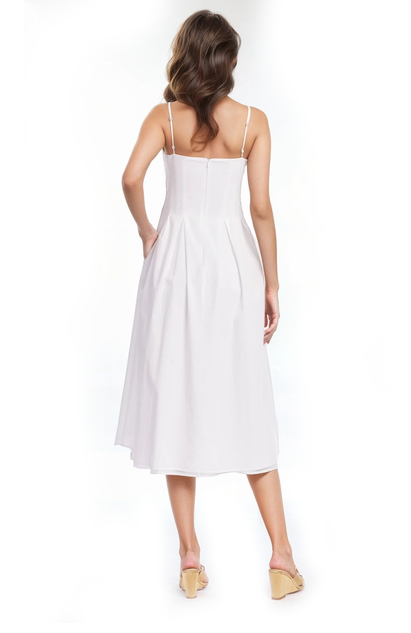 pleated white midi dress Hallie Pleated Cotton Poplin Midi Dress by Jewel Badgley Mischka