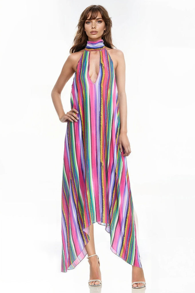 Hattie Striped Halter Dress by Jewel Badgley Mischka