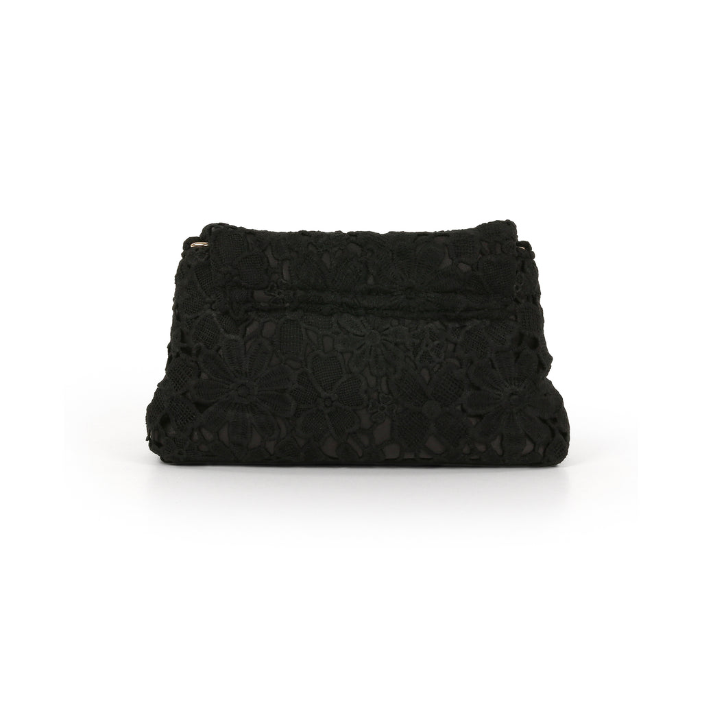 Black | Crochet Lace Envelop Mini Crossbody Back
