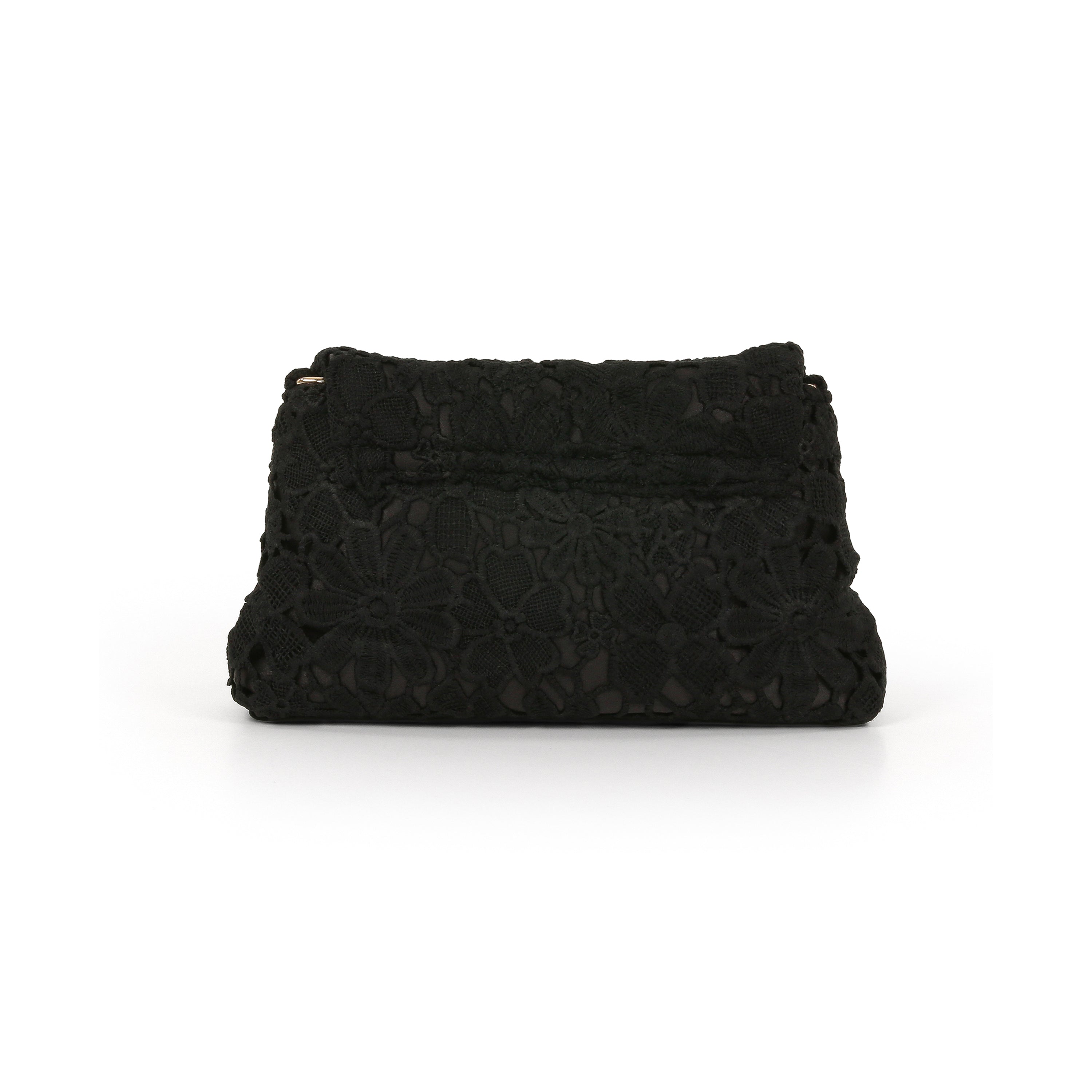 Black | Crochet Lace Envelop Mini Crossbody Back