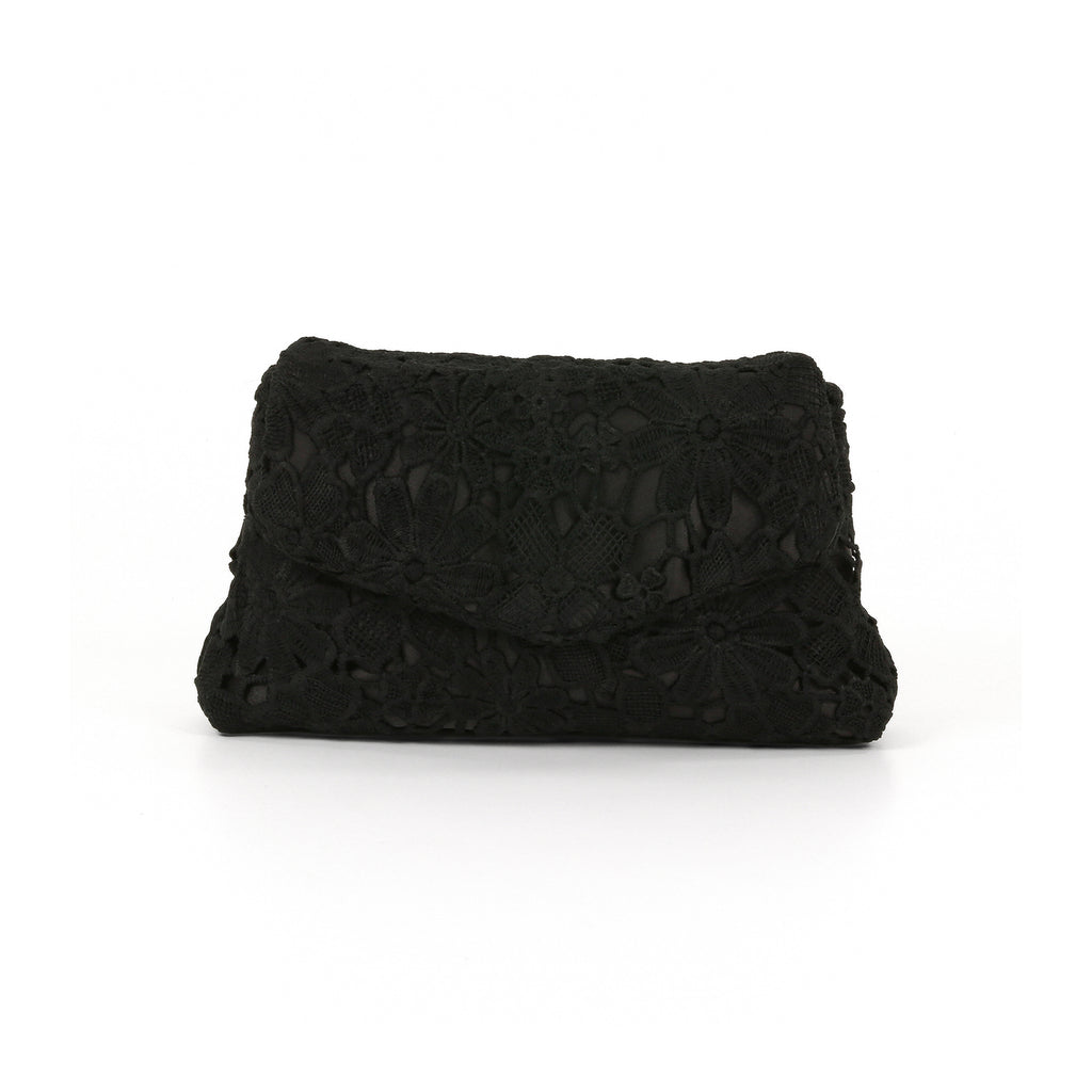 Black | Crochet Lace Envelop Mini Crossbody Front