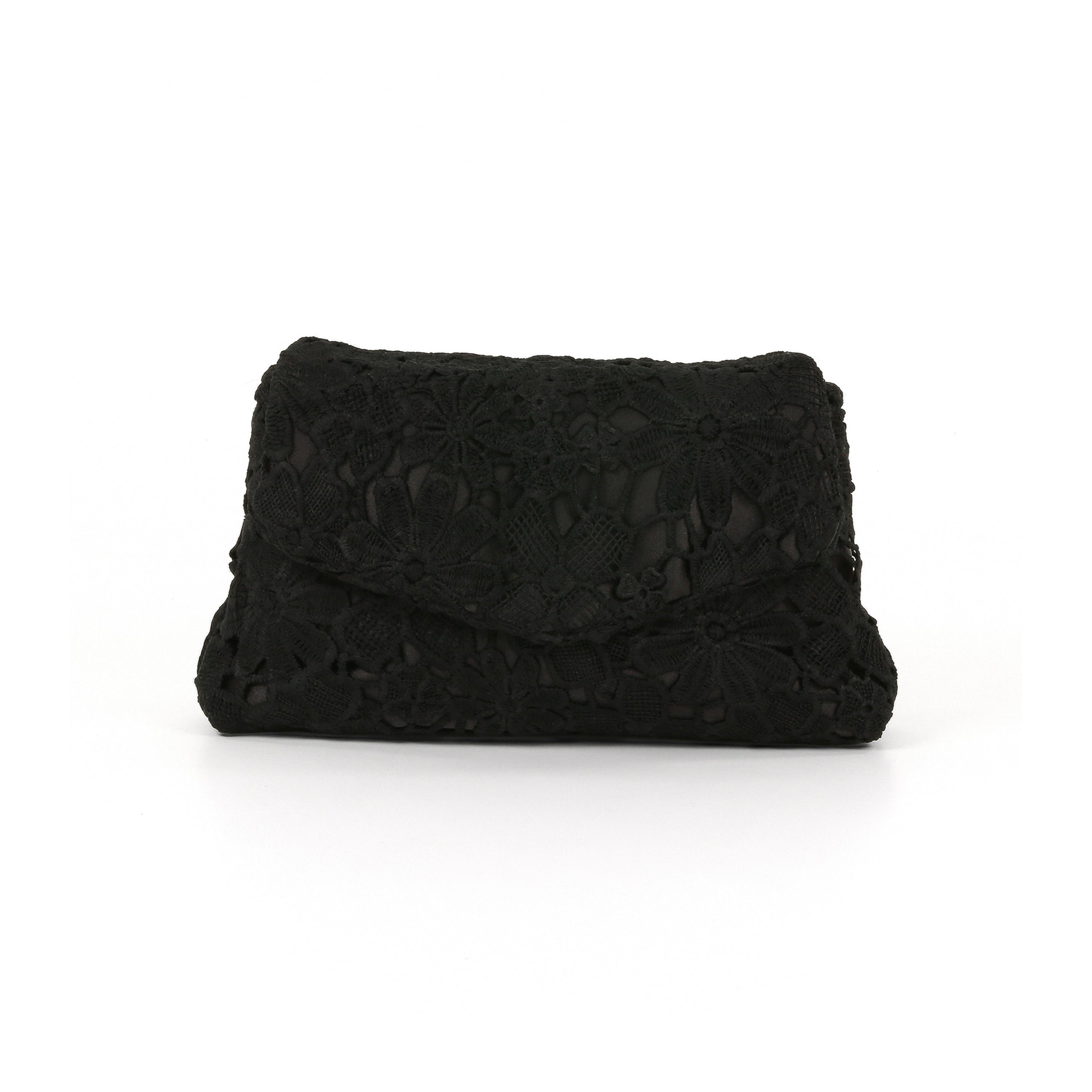 Black | Crochet Lace Envelop Mini Crossbody Front