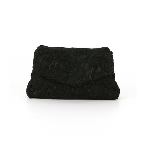 Black | Crochet Lace Envelop Mini Crossbody Front