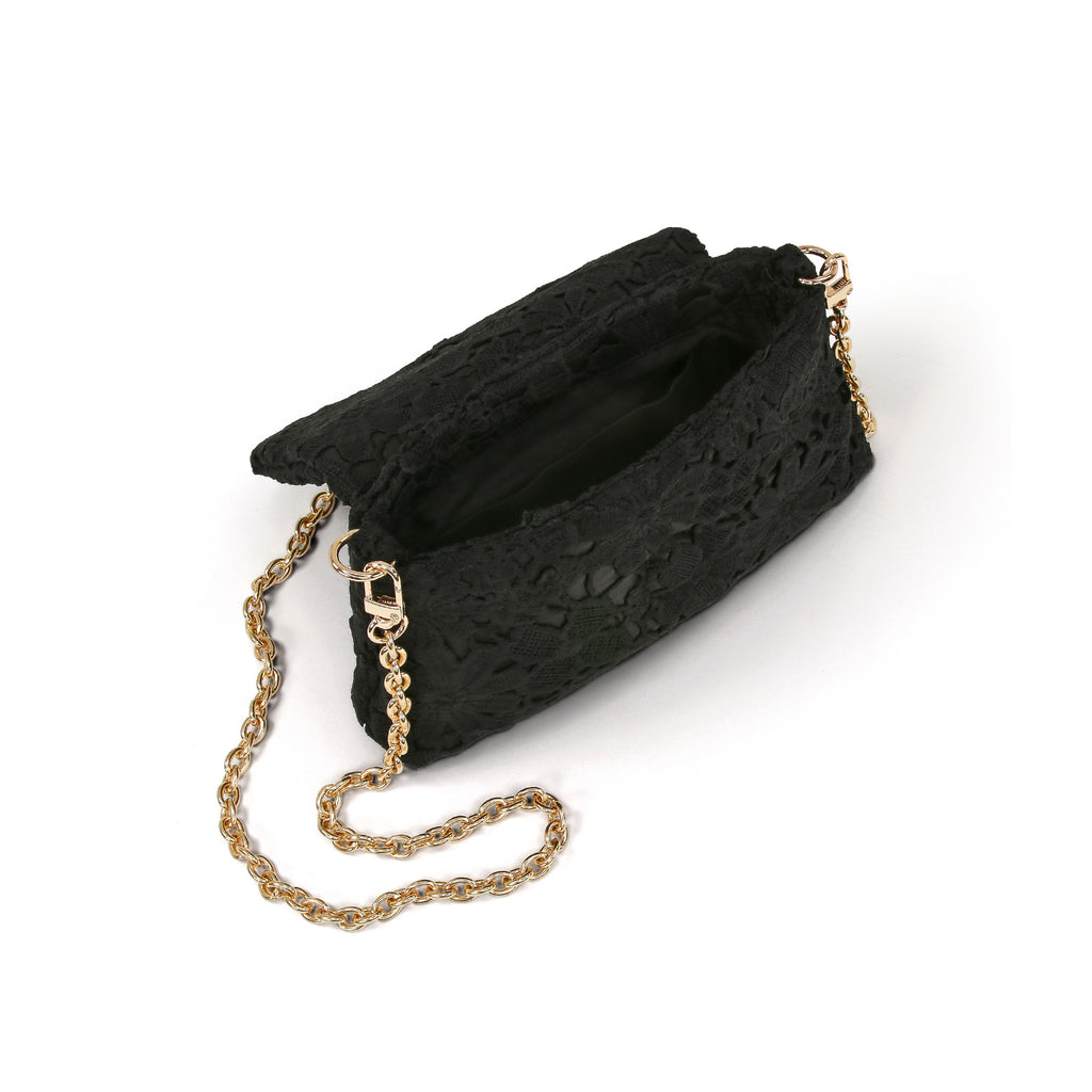 Black | Crochet Lace Envelop Mini Crossbody Open