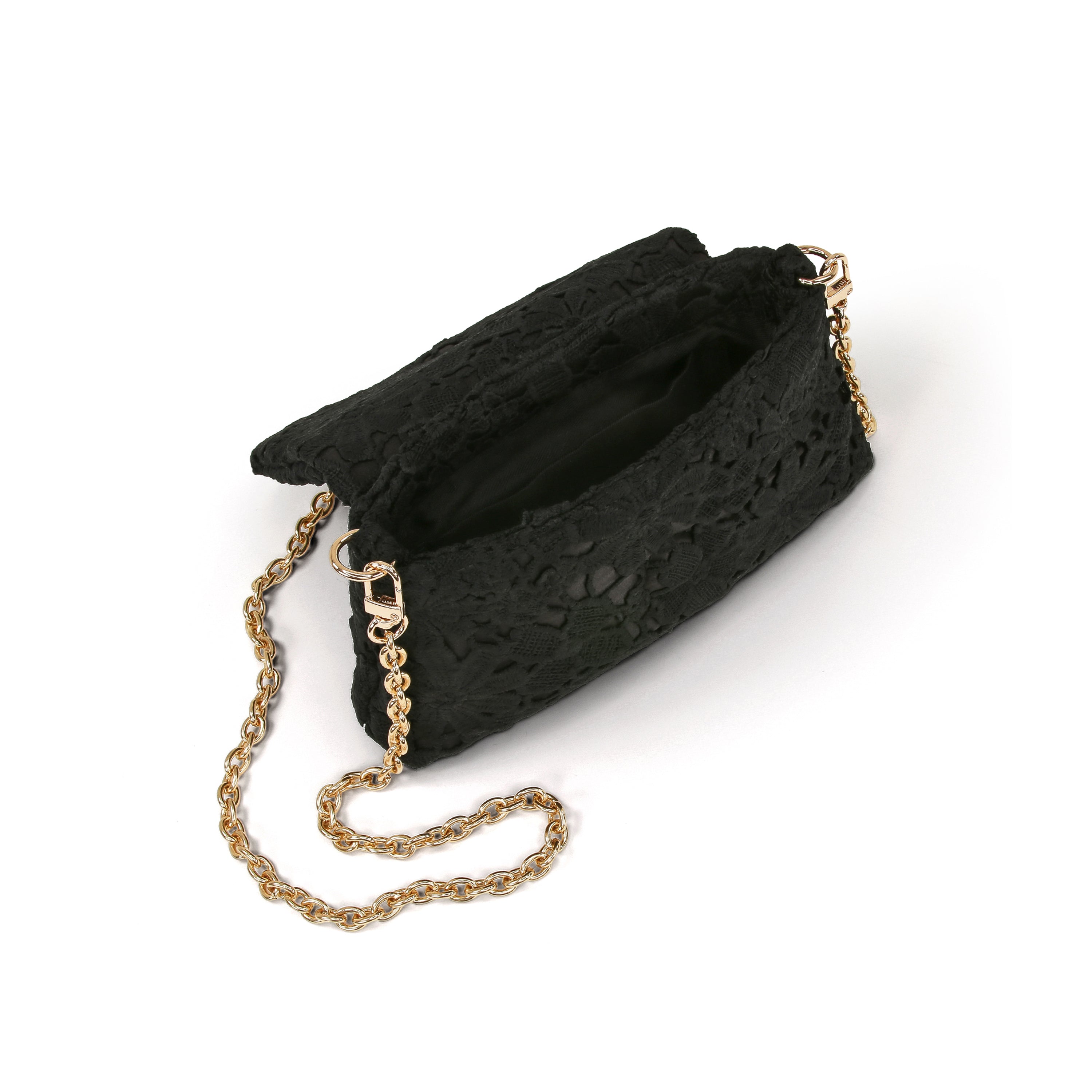 Black | Crochet Lace Envelop Mini Crossbody Open