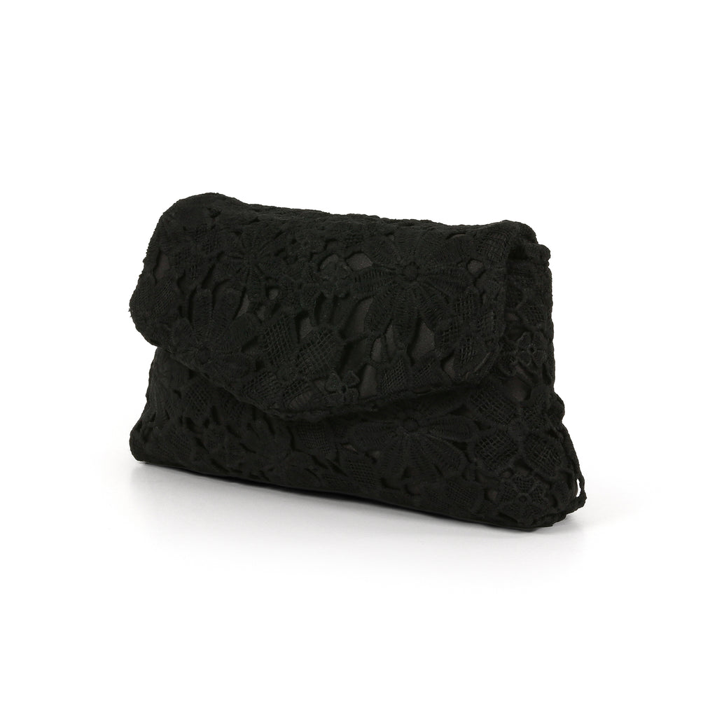 Black | Crochet Lace Envelop Mini Crossbody Side
