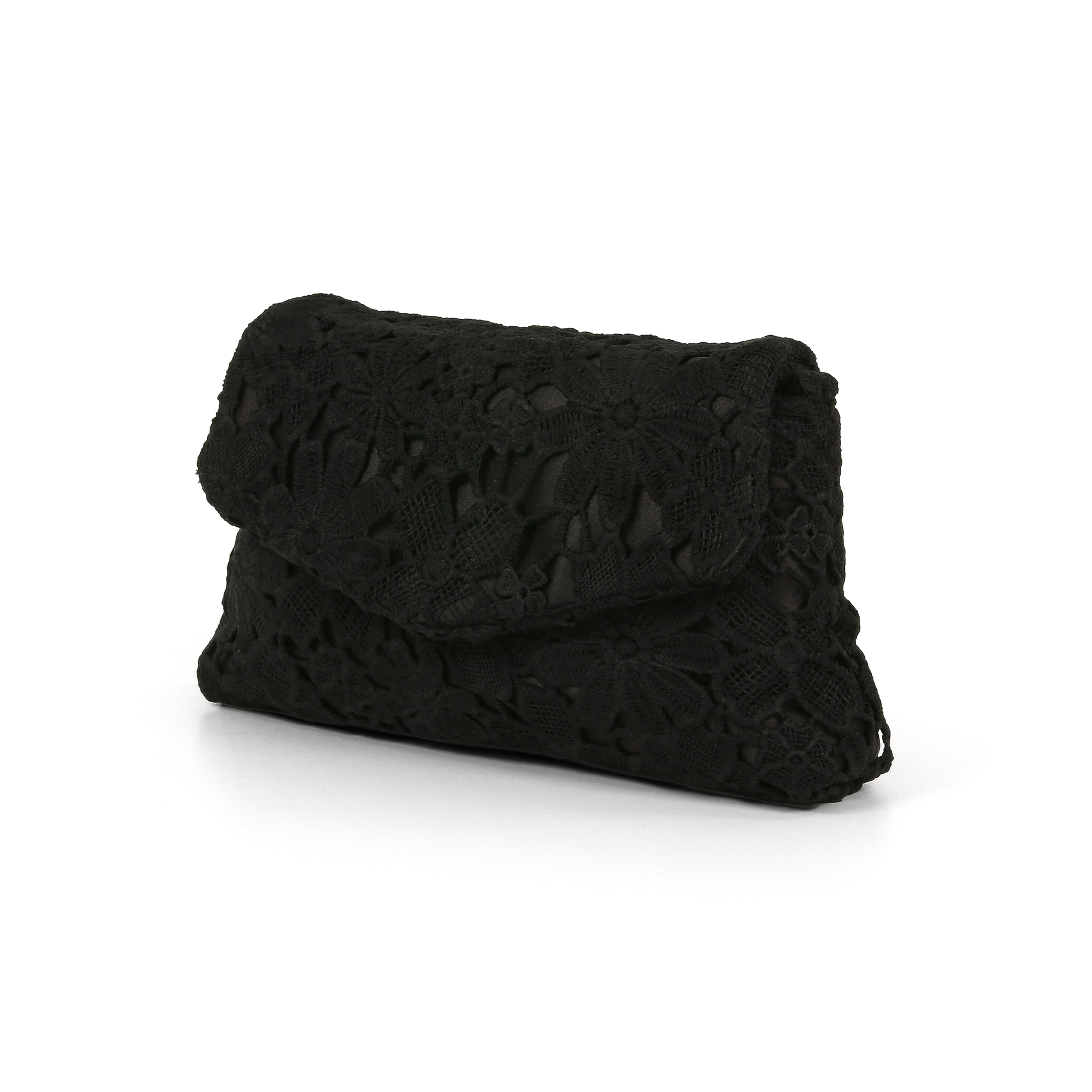 Black | Crochet Lace Envelop Mini Crossbody Side