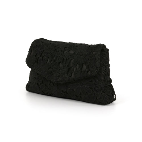Black | Crochet Lace Envelop Mini Crossbody Side