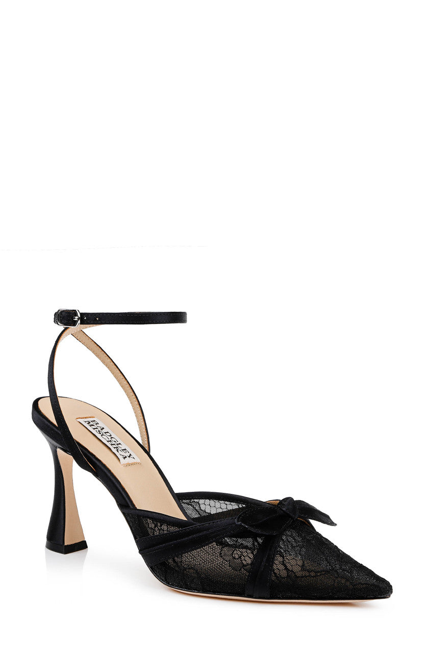 Black | Josie Lace Ankle Strap Pumps Front Side