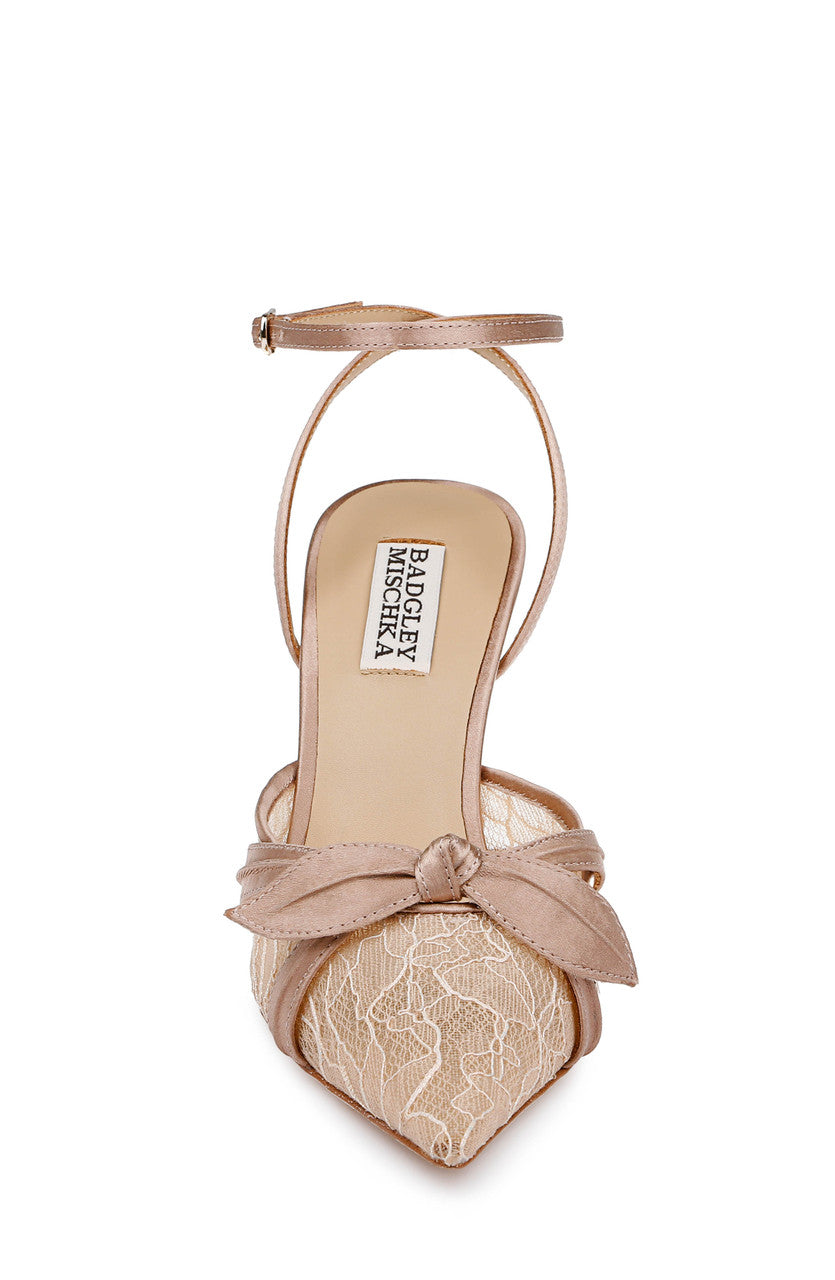 Clay | Josie Lace Ankle Strap Pumps Front