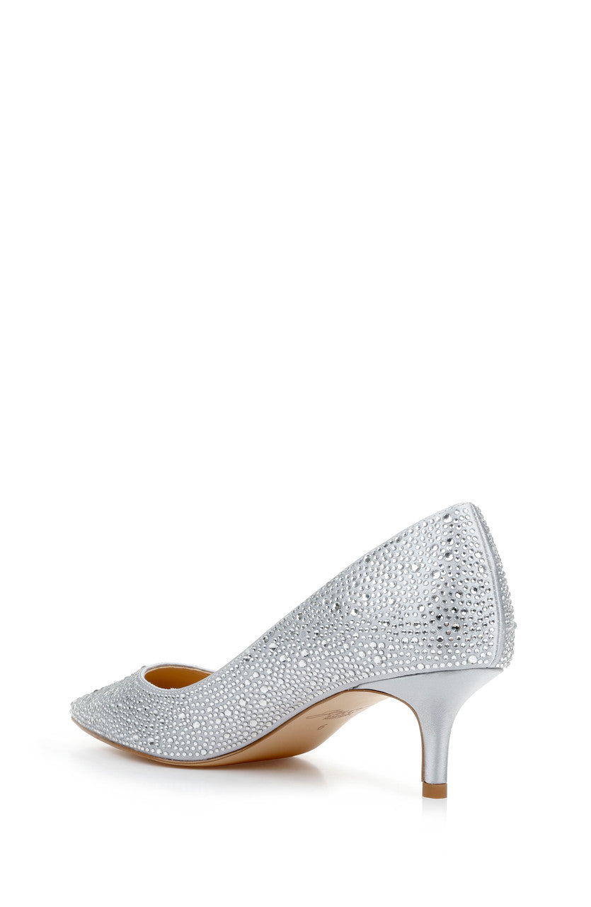 Silver Satin | Frenchie Pointed Toe Kitten Heel 