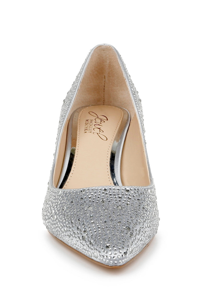 Silver Satin | Frenchie Pointed Toe Kitten Heel 