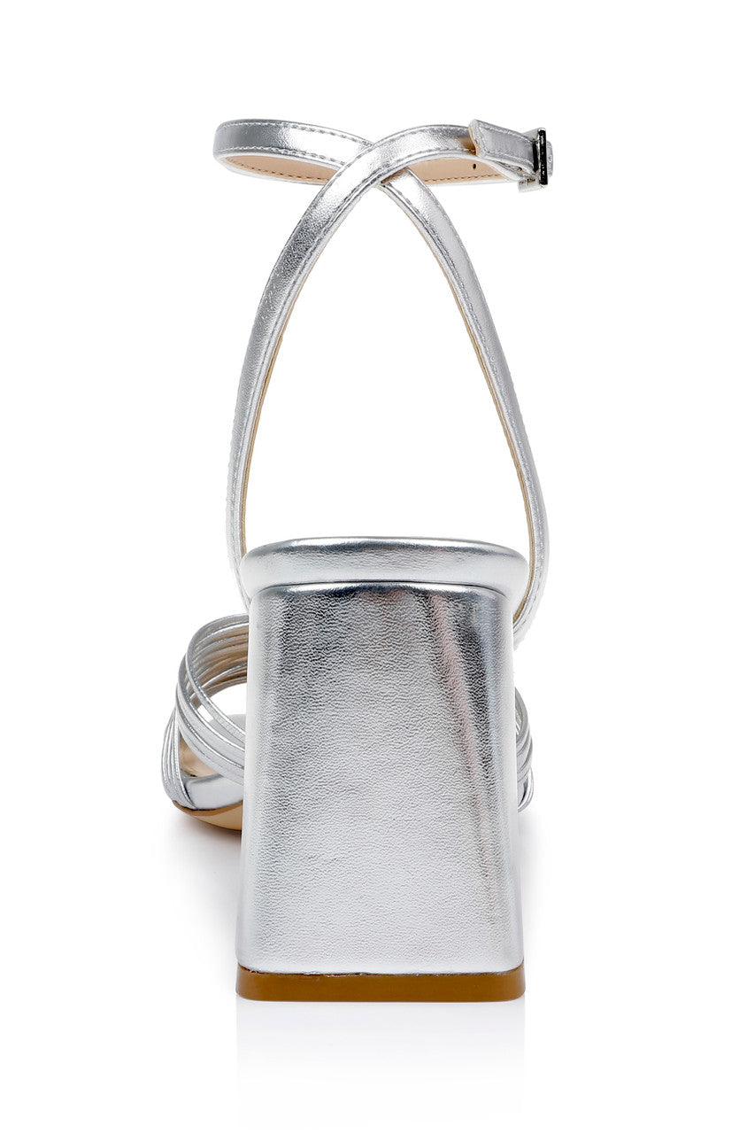 Silver | Michelle Metallic Strappy Block Heels
