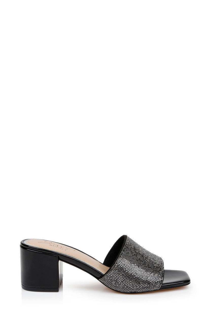 Black | Harlyn Block Heeled Mules with Crystal Vamp
