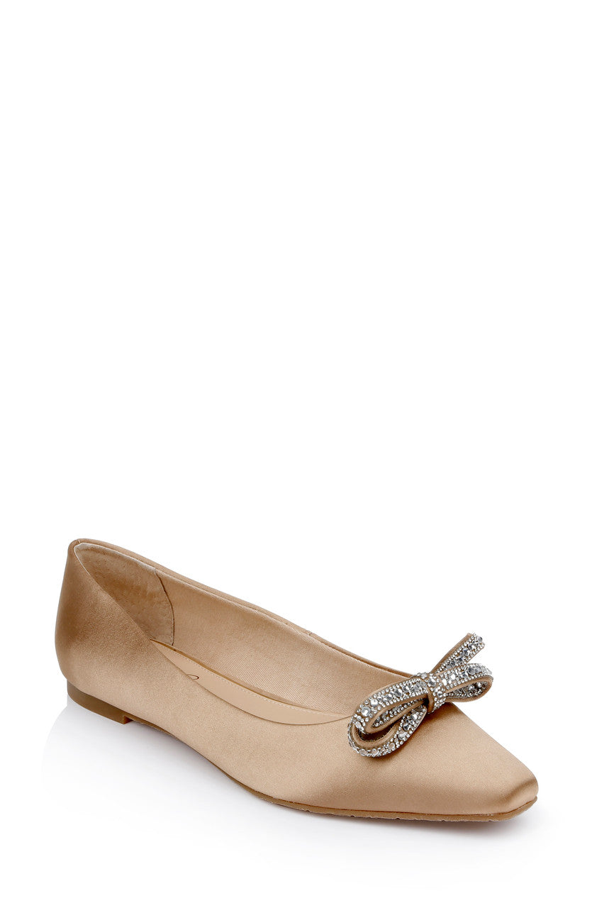 Dark Nude | Hesther Ballerina Flats with Rhinestone Bow