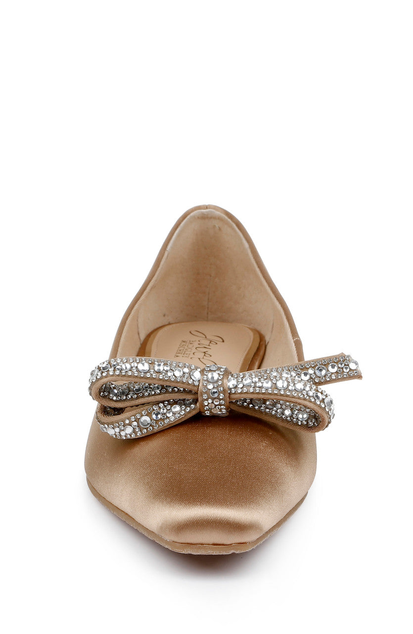 Dark Nude | Hesther Ballerina Flats with Rhinestone Bow