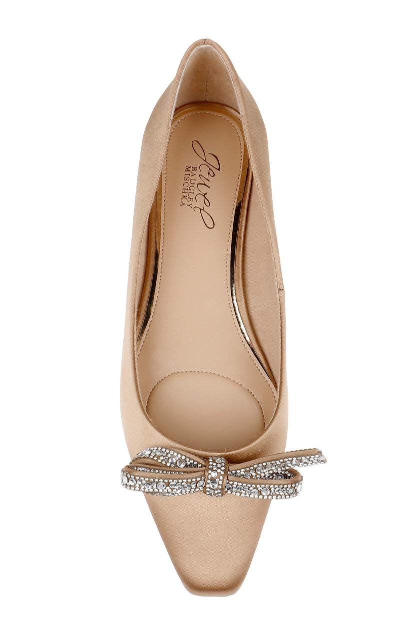 Dark Nude | Hesther Ballerina Flats with Rhinestone Bow