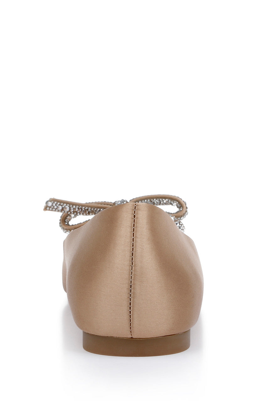 Dark Nude | Hesther Ballerina Flats with Rhinestone Bow