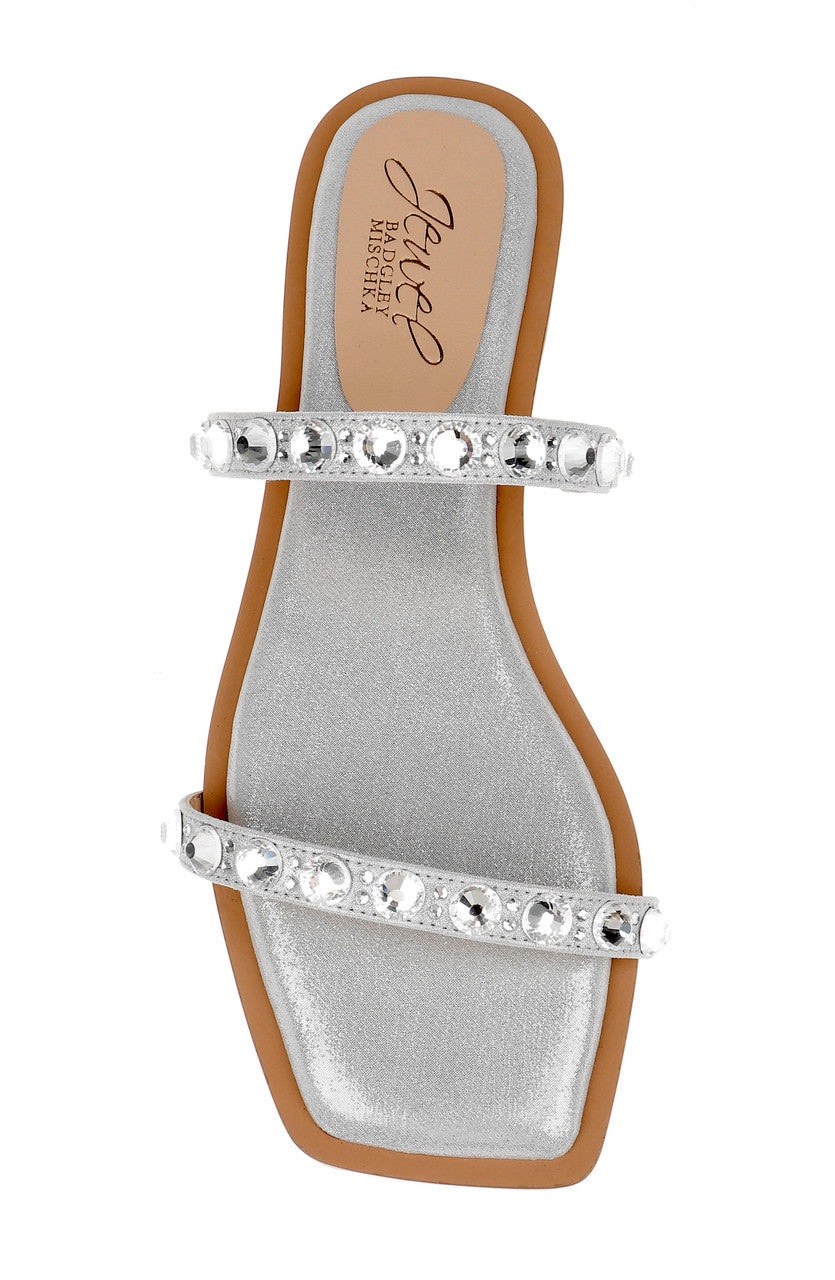 Silver | Honesty Flat Sandals with Gemstone-Studded Straps