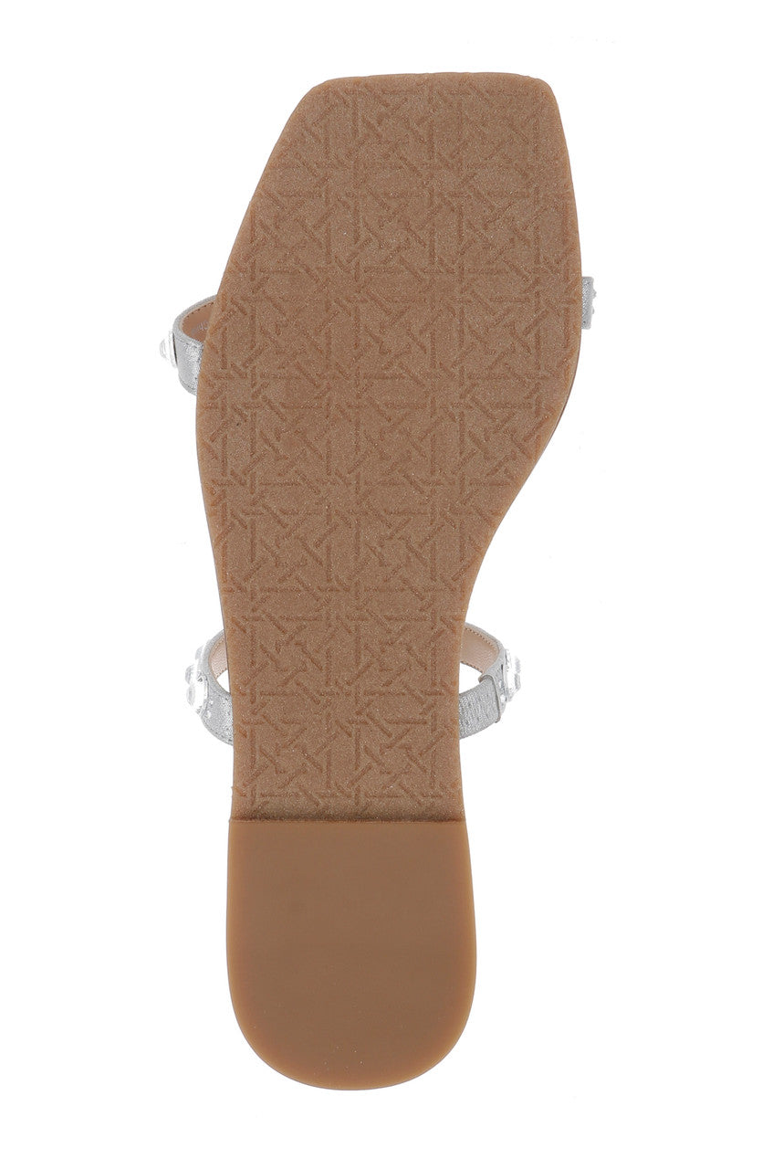 Silver | Honesty Flat Sandals with Gemstone-Studded Straps