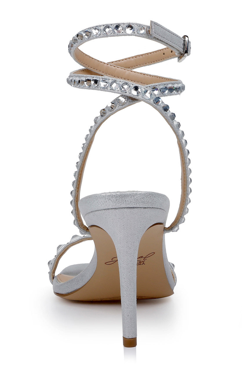 Silver | Hosana Sexy Stiletto with Gemstone-Studded Wraparound Strap