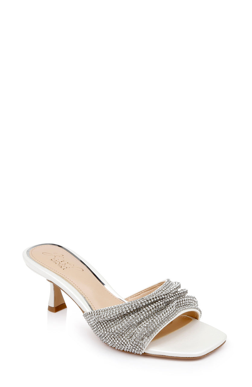 White | Humor Crystal Mules with Kitten Heel