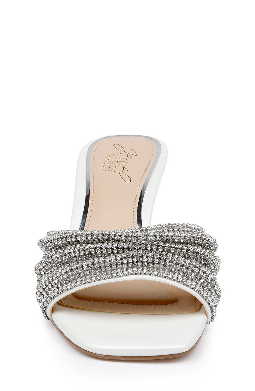 White | Humor Crystal Mules with Kitten Heel