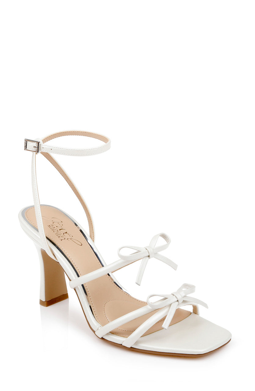 White Matte | Kiyomi II Metallic Delicate Sandal with Bow Straps Front Side