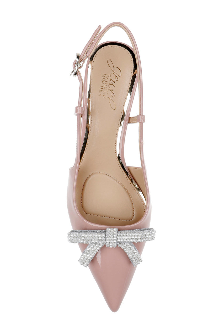Blush |  Krystia Slingback Kitten Heels with Pearled Bow Top
