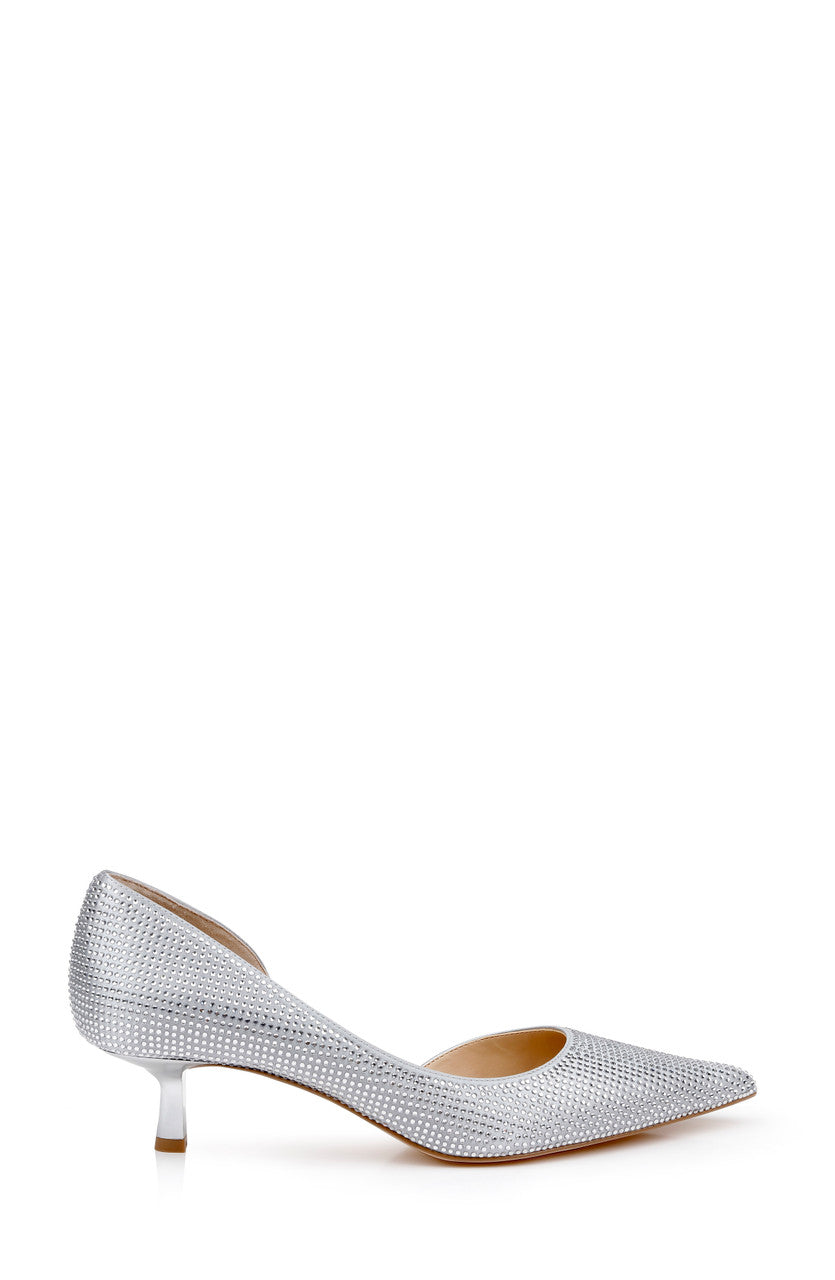 Silver | Teegan Pointed Toe Kitten Heel Pumps Side