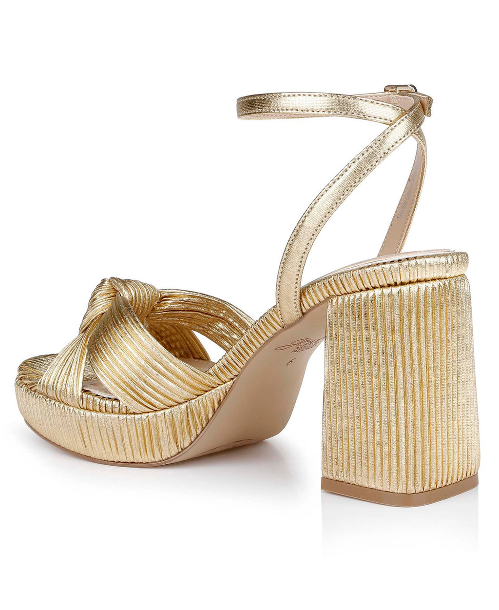 Gold Fabric | Tyler Ribbed Open Toe Block Heels Back Side