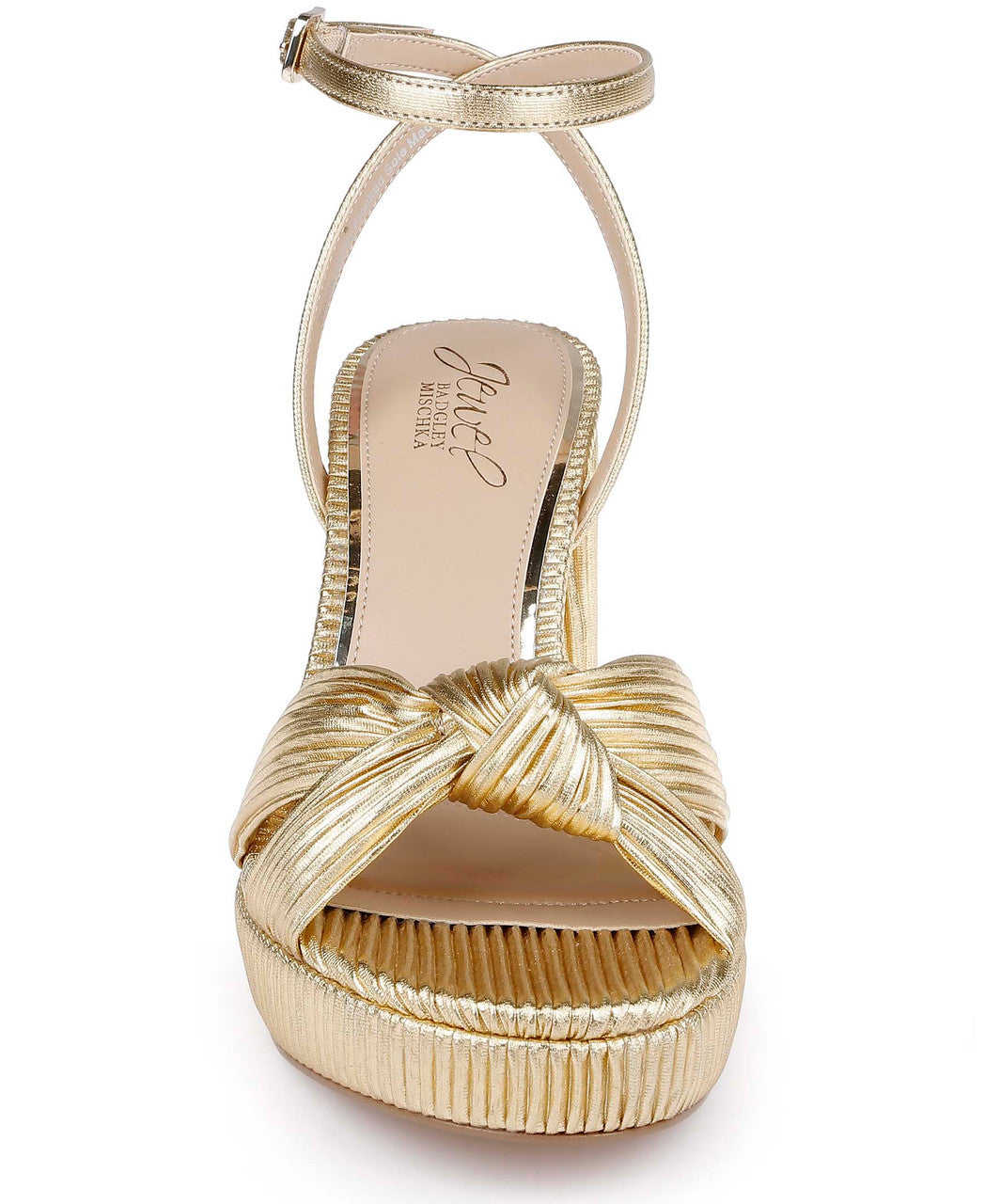 Gold Fabric | Tyler Ribbed Open Toe Block Heels Front