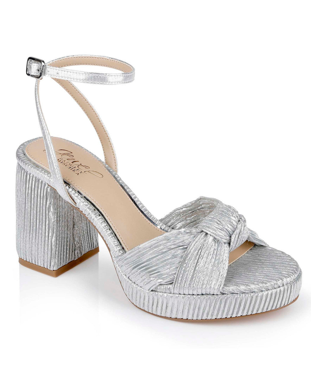 acelent スニーカーミュール シルバー y2k ヒール グランジ Tyler Ribbed Open Toe Block Heels by Jewel Badgley Mischka