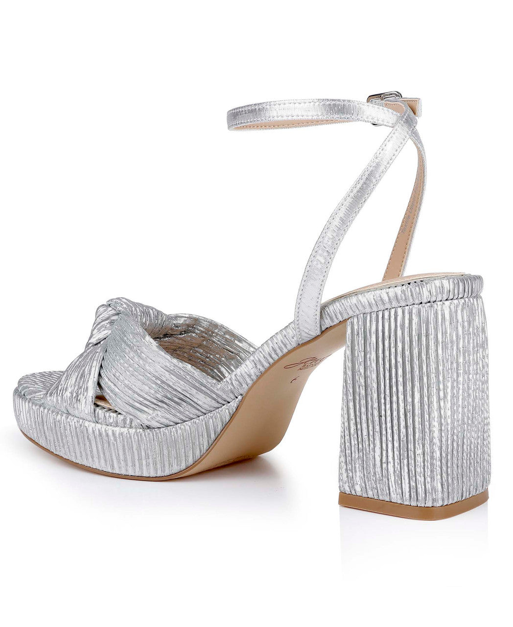 Silver Fabric | Tyler Ribbed Open Toe Block Heels
