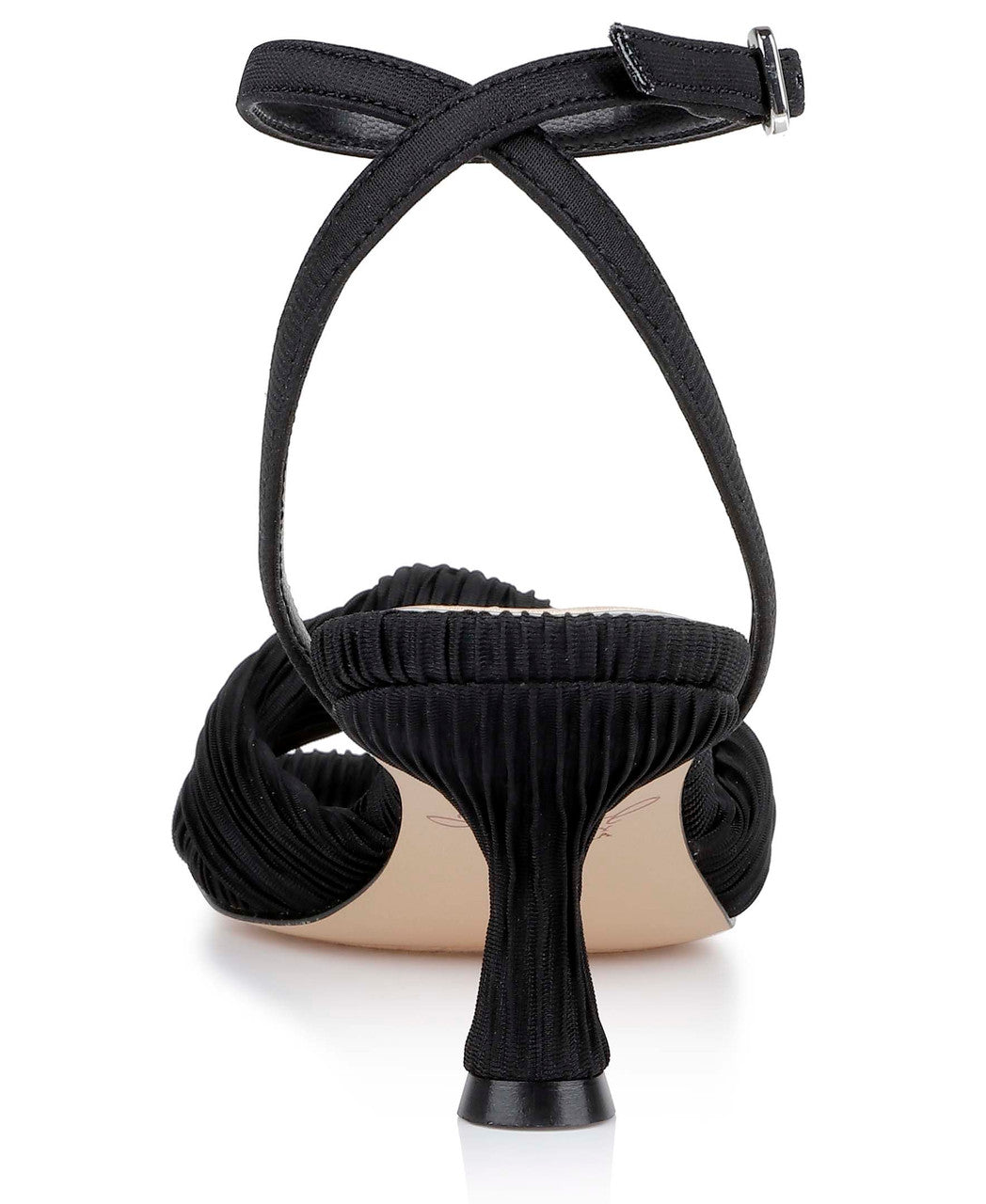 Black Fabric | True Ribbed Peep Toe Kitten Heels Back